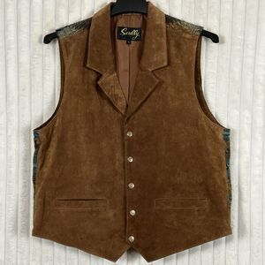 Scully Men's Leatherwear Southwestern Knit Back Suede Vest Brown L read